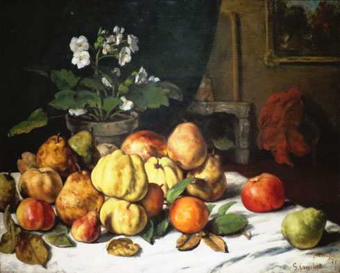 De Artibus Sequanis, Gustave courbet, Paysage, nature morte aux pommes, aux poires et primevères