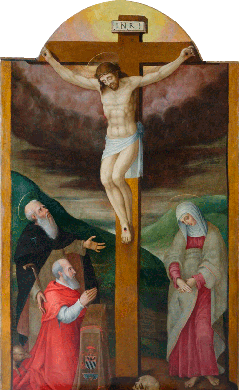 Pierre d'Argent, Christ en croix entre la Vierge, saint Antoine et Antoine de Granvelle, 1575